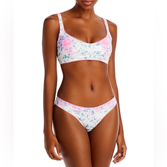 LoveShackFancy Bellamy bikini top primaries pink berry L - Picture 1 of 5